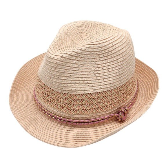 Peach Fedora Ladies Versatile Hat by Rampage Hat Pink & Gold Accent Braided Rope - Picture 4 of 11